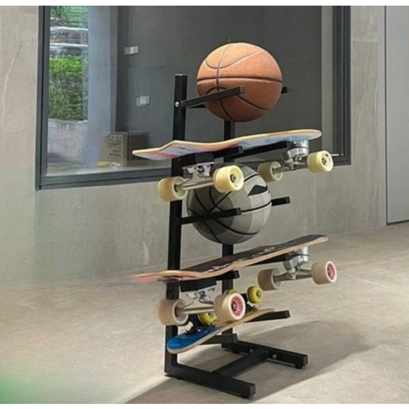 Sports Equipment Storage Rack - 스케이트보드 장비 랙 통합형 디자인 농구