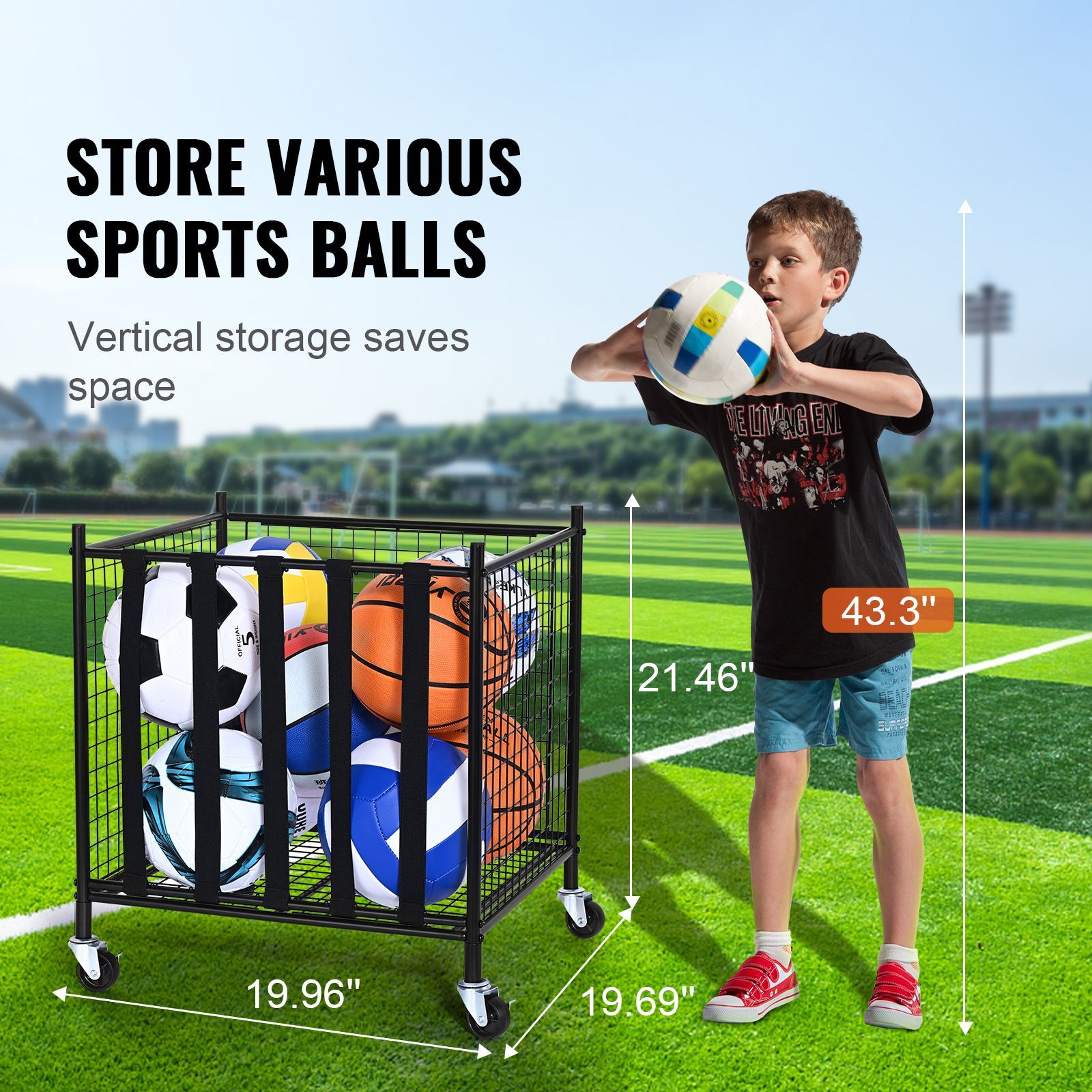 롤링 스포츠 공 보관 카트, 탄성 스트랩이 있는 잠금식 - Sports Equipment Storage Rack 리뷰 및 가격