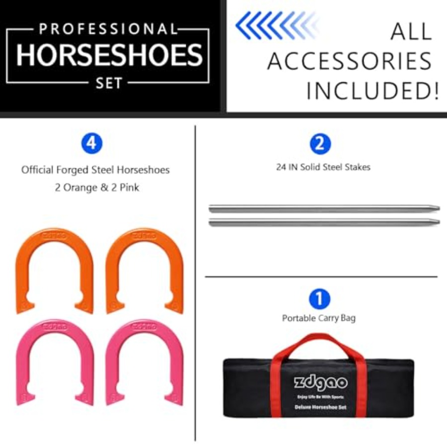 마당 및 해변 야외 게임 세트: 튼튼한 스틸 편자와 은 - Horseshoe Game Set 리뷰 및 가격